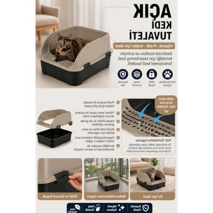 52 x 37 x 23 cm Boyutunda Yüksek Kenarlı Kedi Tuvaleti
