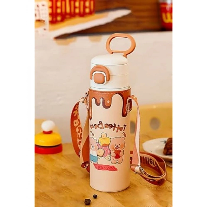 520 ML Kılıflı Tek Kapaklı Çelik Termos, Pipetli/Pipetsiz