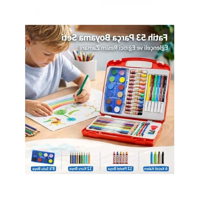 53 Parça Boyama Seti, Çocuklar İçin Pratik ve Eğlenceli