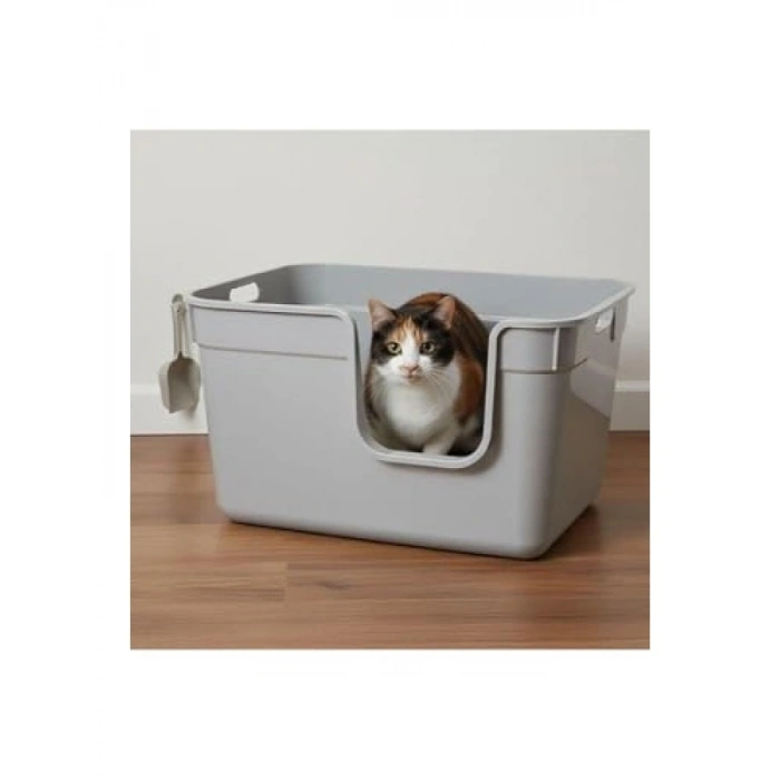 54x40x32 cm Yarı Açık Kedi Tuvaleti - Gri