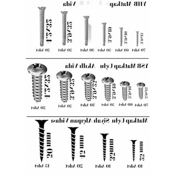 555 Adet 16 Çeşit Matkap Uçlu Vida Seti