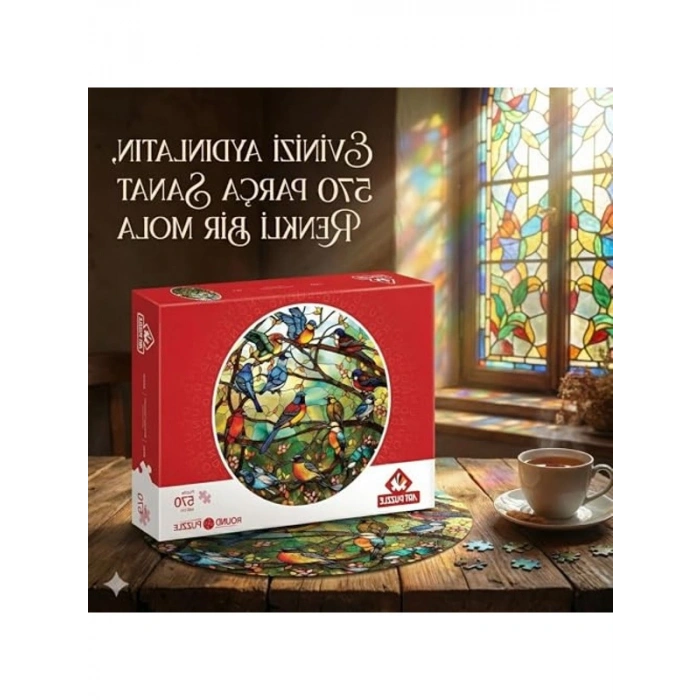 570 Parça Vitray Orman Temalı Round Puzzle, Eğlenceli Oyun