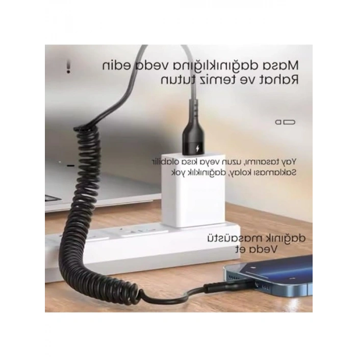 5A 66W Spiral Type-C Araç Şarj Kablosu, Veri Aktarım Özellikli