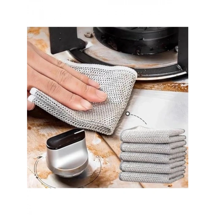 5’li Çizilmez Naylon Tel Bulaşık Bezi Seti