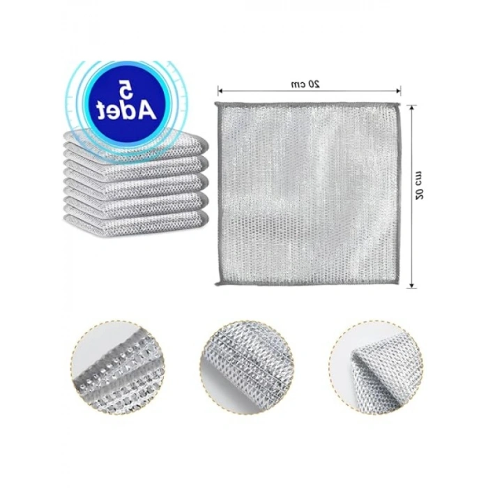 5’li Çizilmez Naylon Tel Bulaşık Bezi Seti