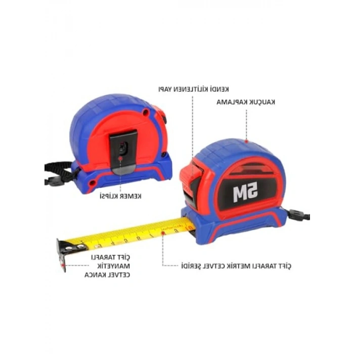 5m x 25mm Naylon Kaplama Çift Taraflı Manyetik Çelik Şerit Metre