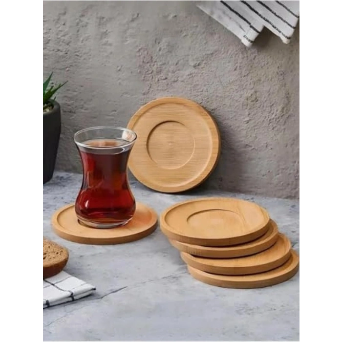 6 Adet Bambu Çay Tabağı - Estetik ve Doğal