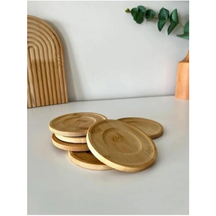 6 Adet Bambu Çay Tabağı - Estetik ve Doğal
