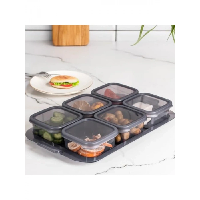6 Bölmeli Sızdırmaz Kahvaltılık Kapaklı Tepsi