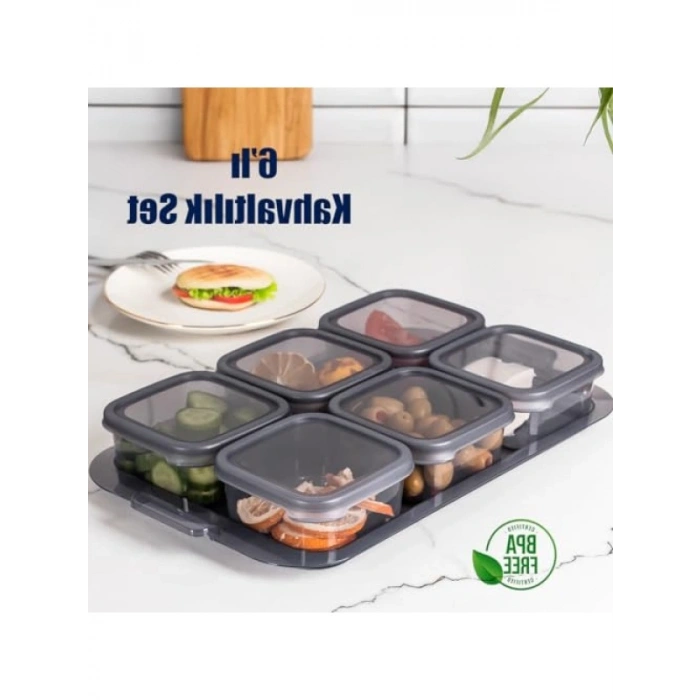 6 Bölmeli Sızdırmaz Kahvaltılık Kapaklı Tepsi