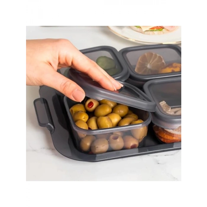 6 Bölmeli Sızdırmaz Kahvaltılık Kapaklı Tepsi