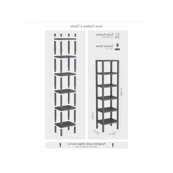 6 Katlı Köşe Rafı: Dikey ve Yatay Kullanım için Çok Amaçlı Organizer