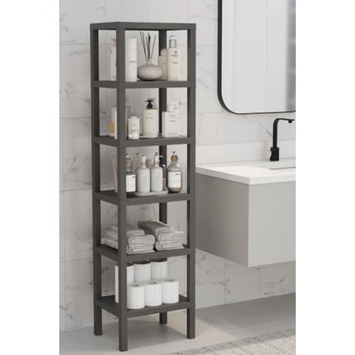 6 Katlı Plastik Banyo ve Mutfak Rafı - Gri