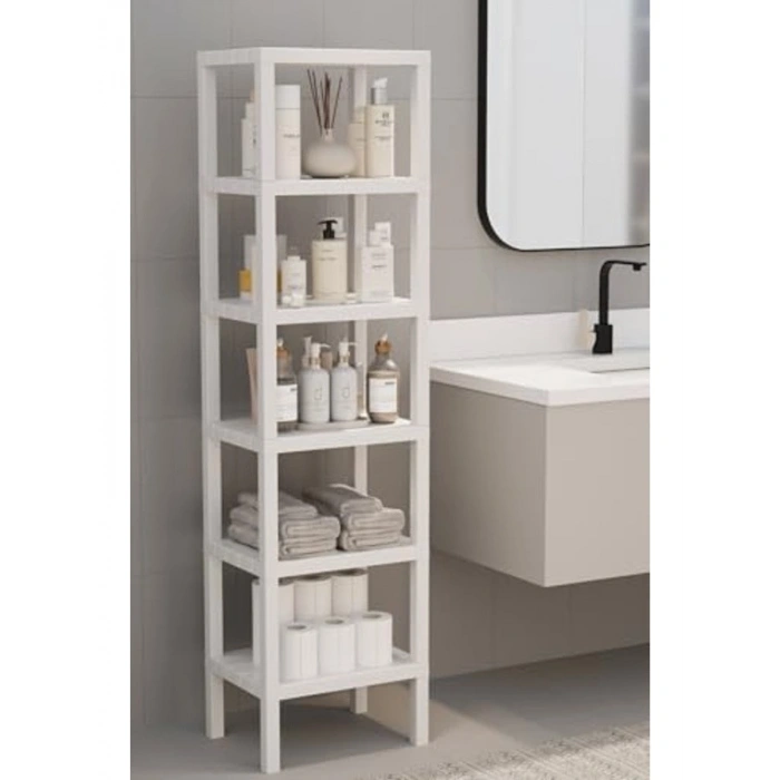 6 Katlı Plastik Beyaz Banyo Mutfak Rafı