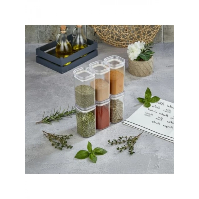 6lı Akrilik Vakum Kapaklı Baharatlık Seti (300ml)