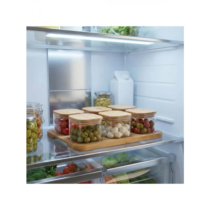 6lı Cam Kahvaltılık Seti | Bambu Kapaklı ve Ahşap Standlı (36x23 cm)