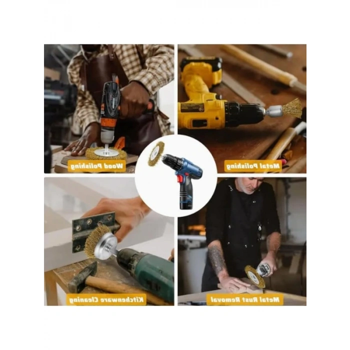 6lı Çelik Tel Çanak Fırça Seti, Temizleme ve Zımpara Aparatı