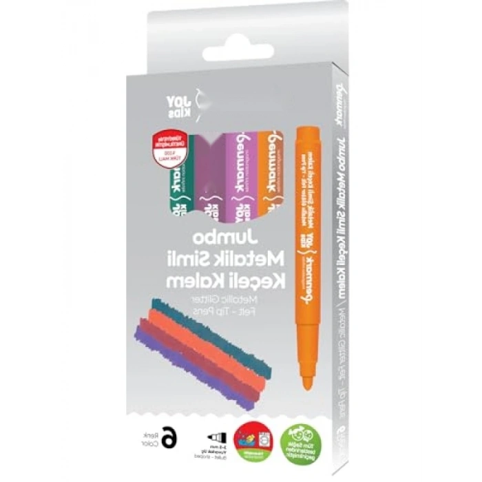 6lı Jumbo Metalik Simli Keçeli Kalem Seti