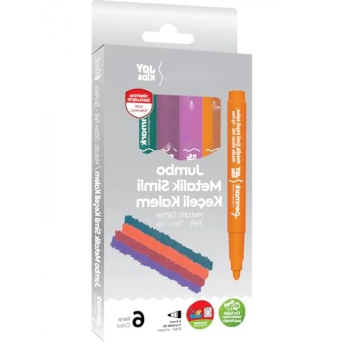 6lı Jumbo Metalik Simli Keçeli Kalem Seti