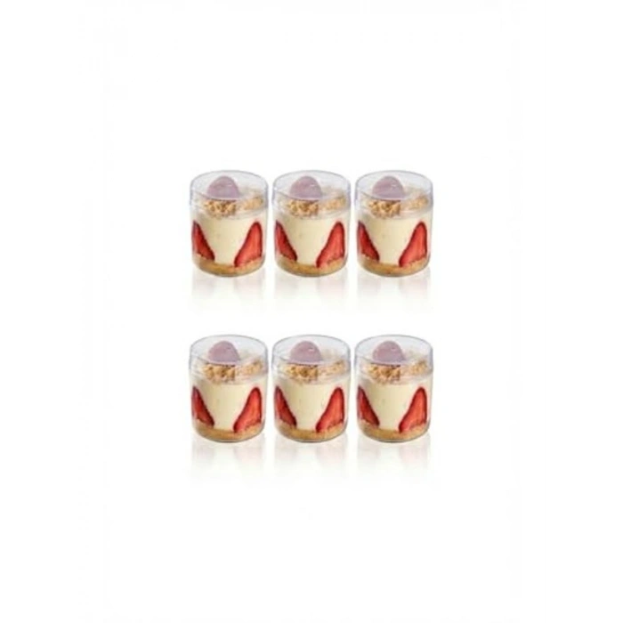 6lı Kapaklı Tiramisu Kabı, Şeffaf Mika, Buzdolabı Uygun