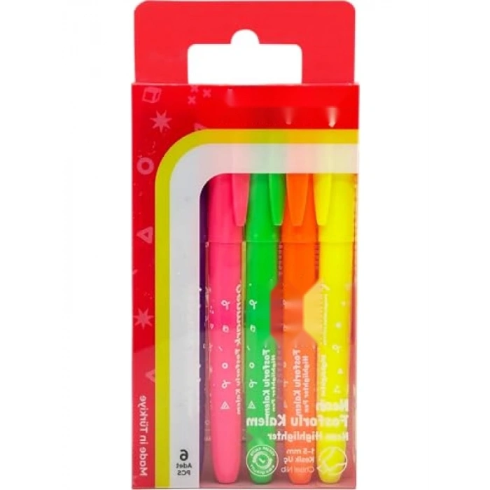 6lı Neon Kalem Tipi Fosforlu Kalem Seti