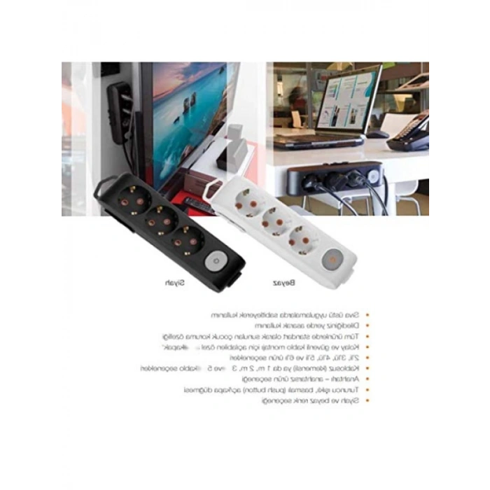 6lı Topraklı Kablolu Çocuk Korumalı Priz - 5 Metre