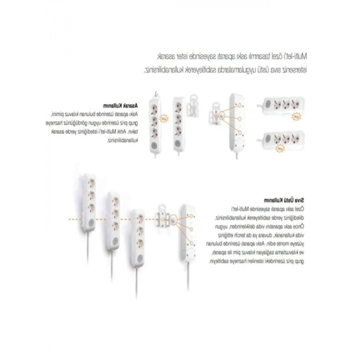 6lı Topraklı Kablolu Priz, 3m Uzunluk