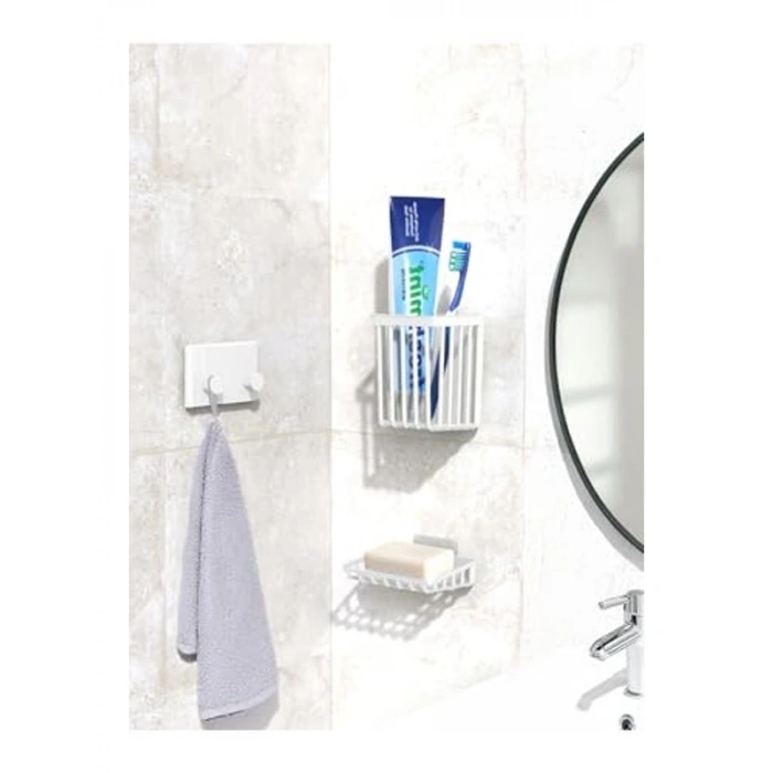 6lı Yapışkanlı Banyo Düzenleyici Seti, Beyaz Renk