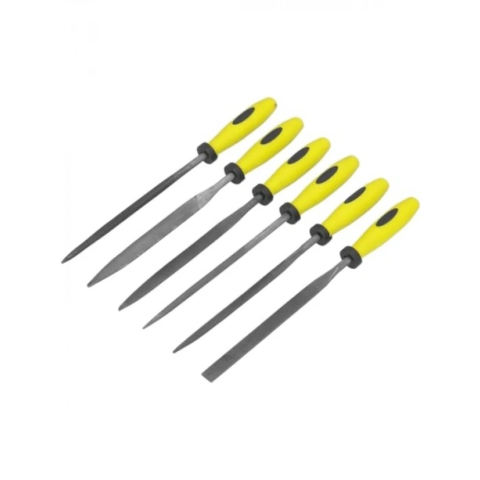 6 Parça Mini Çelik Eğe Seti - 17 cm Düz, Yuvarlak, Yarı Daire, Kare, Üçgen