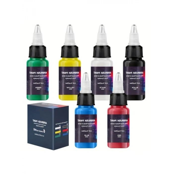 6 Renk Airbrush Boya Seti - Su Bazlı Akrilik