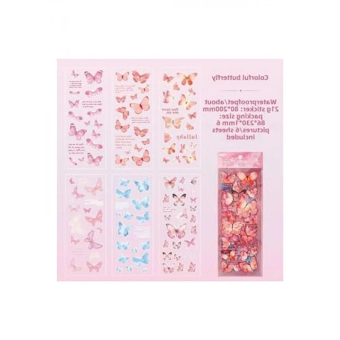 6 Sayfa 114 Adet Pembe Kelebek Sticker Seti, Scrapbook ve Ajanda