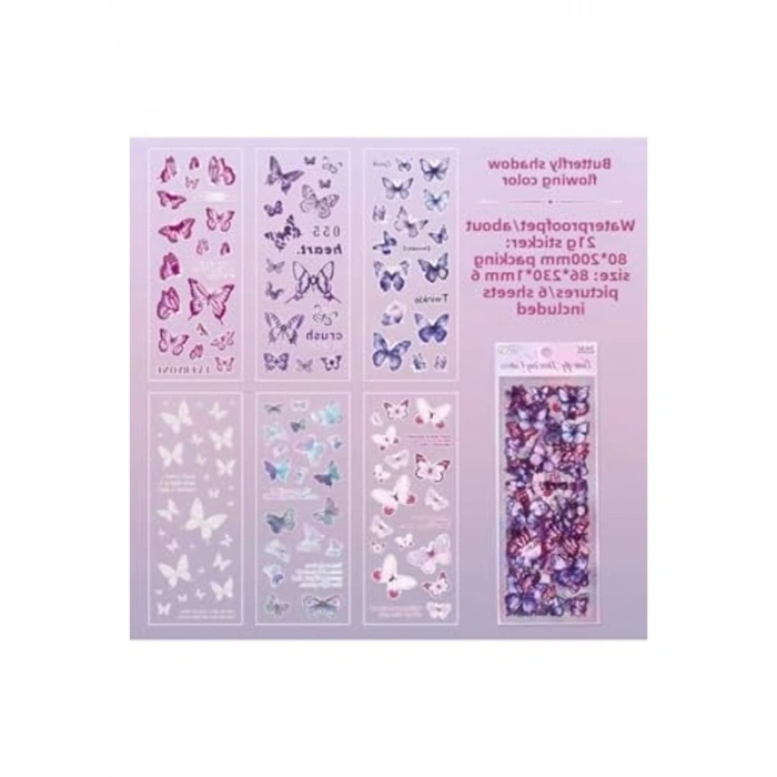 6 Sayfa 127 Adet Mor Kelebek Sticker Seti, Ajanda ve Planlayıcı