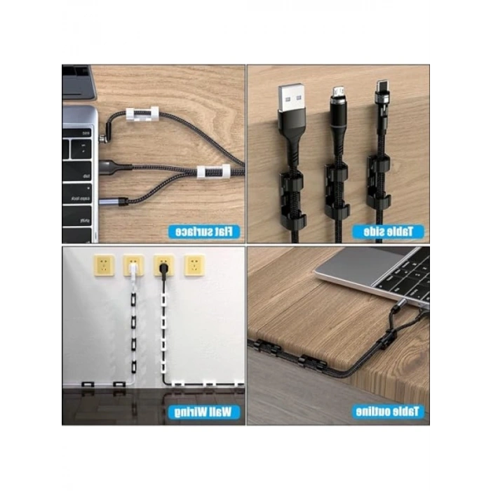 60 Adet Kablo Düzenleyici Klips Seti - Yapışkanlı Organizer