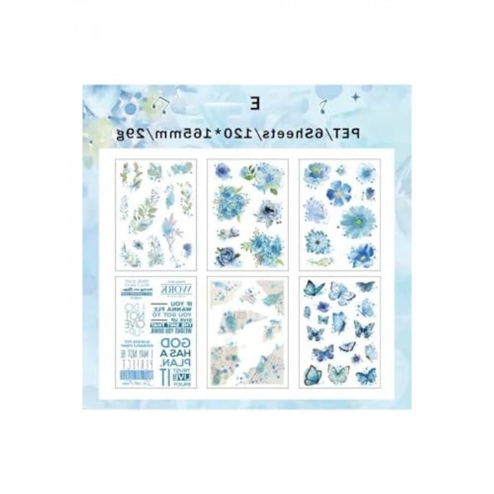 60 Adet Şeffaf Büyük Mavi Çiçek Sticker, Scrapbook için