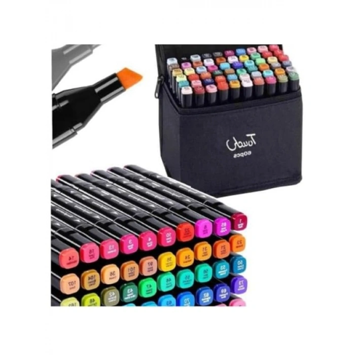 60lı Çift Taraflı Marker Boyama Seti - İnce ve Kalın Uçlu