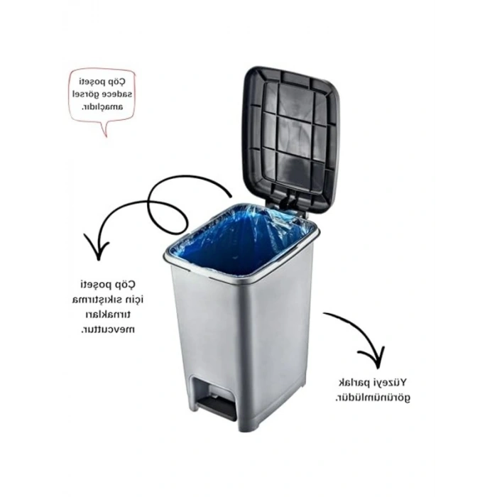 60 Litre Kapasiteli Siyah Pedallı Plastik Çöp Kovası