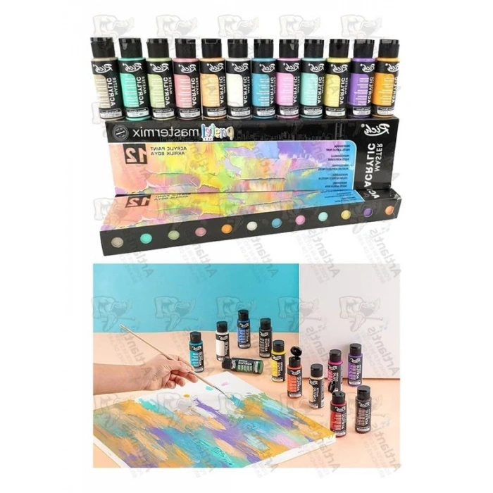 60 ml 12 Renk Pastel Akrilik Boya Seti, Profesyonel Tuval İçin