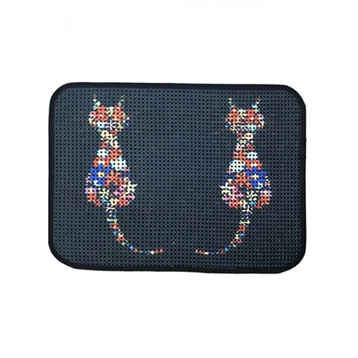 60 x 45 cm Elekli Kedi Tuvalet Önü Paspası - Ters Kediler