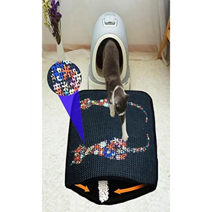 60 x 45 cm Elekli Kedi Tuvalet Önü Paspası - Ters Kediler