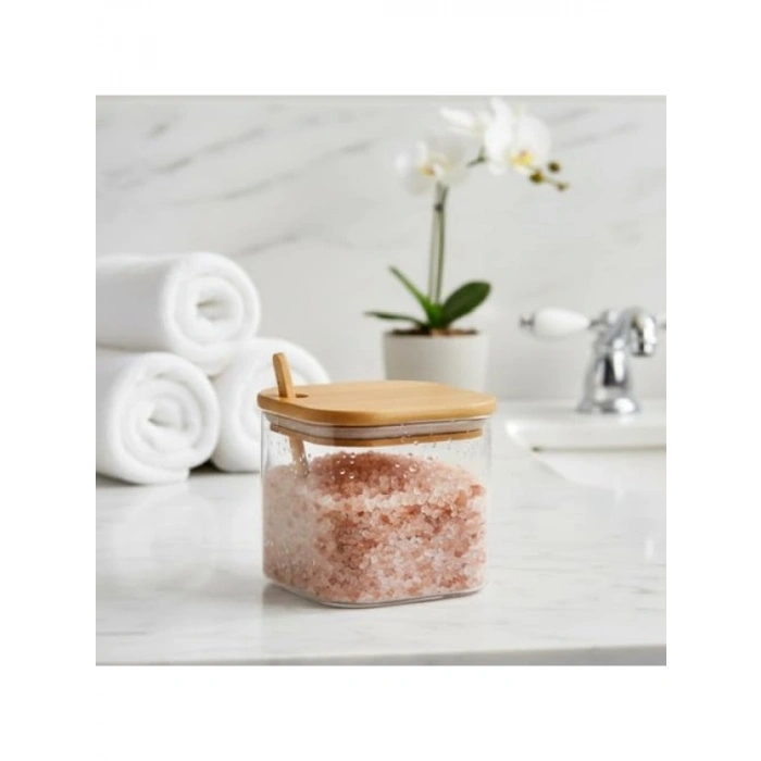 600 ml Bambu Kapaklı Cam Kavanoz - Kaşıklı Tasarım, Vakumlu Kapak