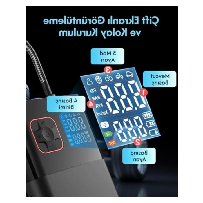 6000mAh Kapasiteli Şarjlı Powerbank ve Kompresör, 130W