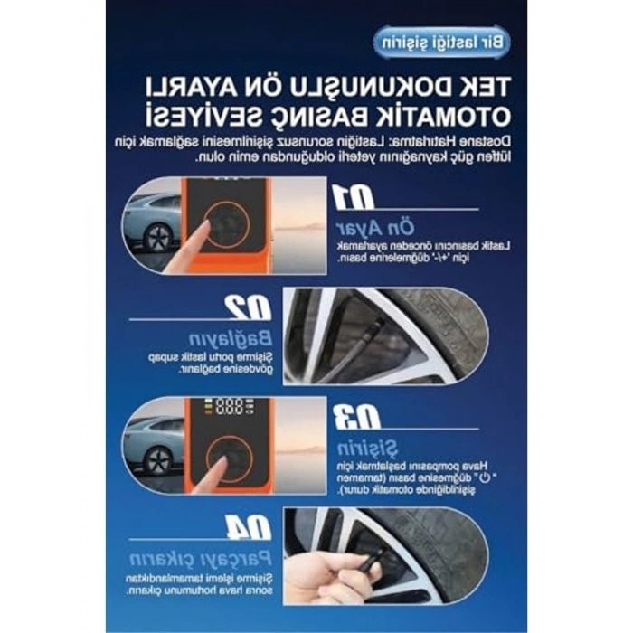 6000mAh Şarjlı Mini Araç Kompresörü - LED Işıklı