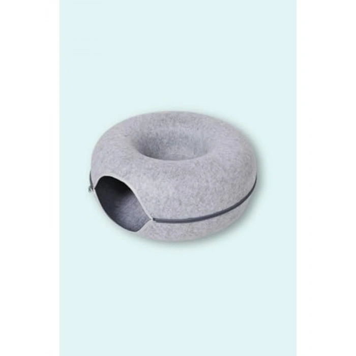 60CM Açık Gri Donut Kedi Tüneli/Yatağı - Eğlenceli ve Konforlu
