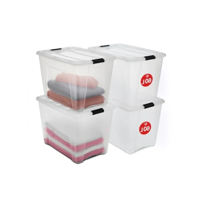 60L Kapaklı Şeffaf Saklama Kutusu - 4lü Set