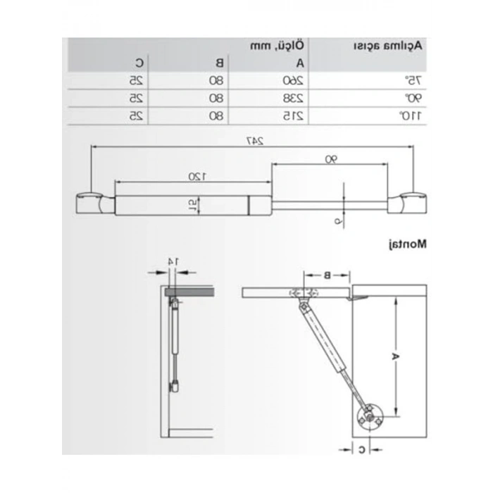 60N Beyaz Gazlı Piston Amortisör, 2 Adet