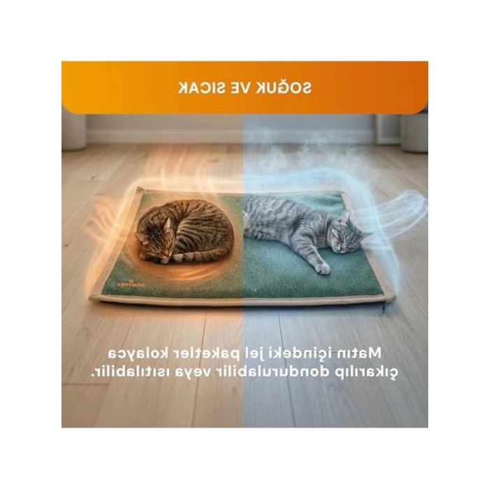 60x40 cm Kaymaz Kedi Yatağı, Serinletici Termo Jel ile