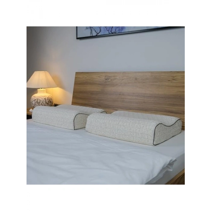 60x40x14-12 cm Ölçülerinde Ortopedik Visco Yastık, Doğal Keten Kılıf