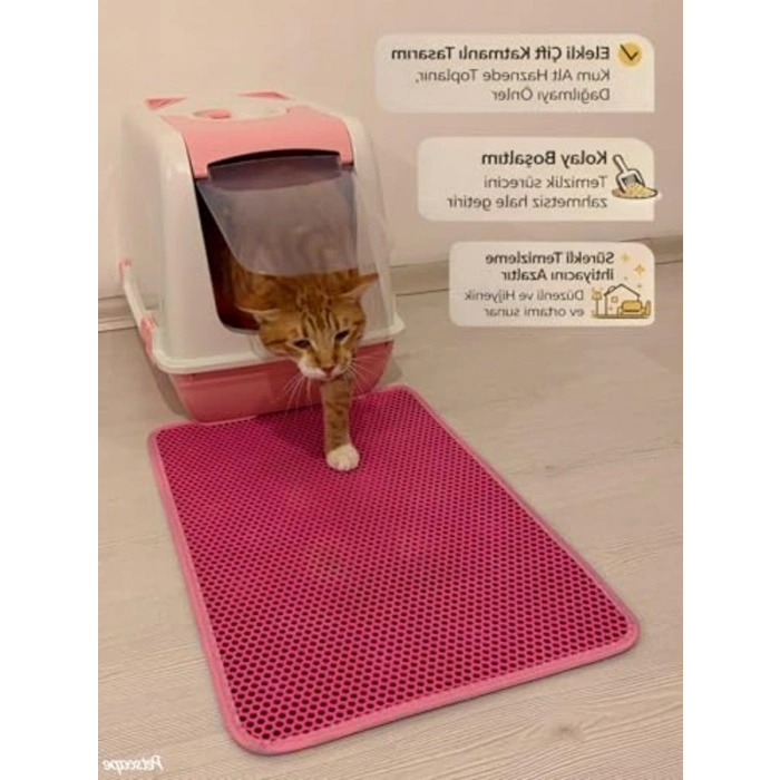 60x42 Cm Elekli Kedi Tuvaleti Önü Paspası, Sert Plastik