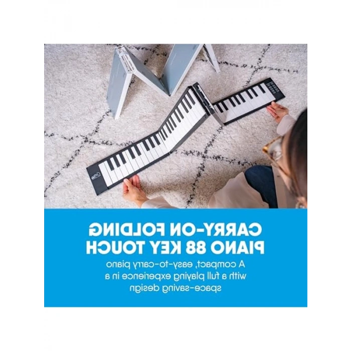 61 tuşlu siyah dijital piyano, katlanabilir ve taşınabilir model