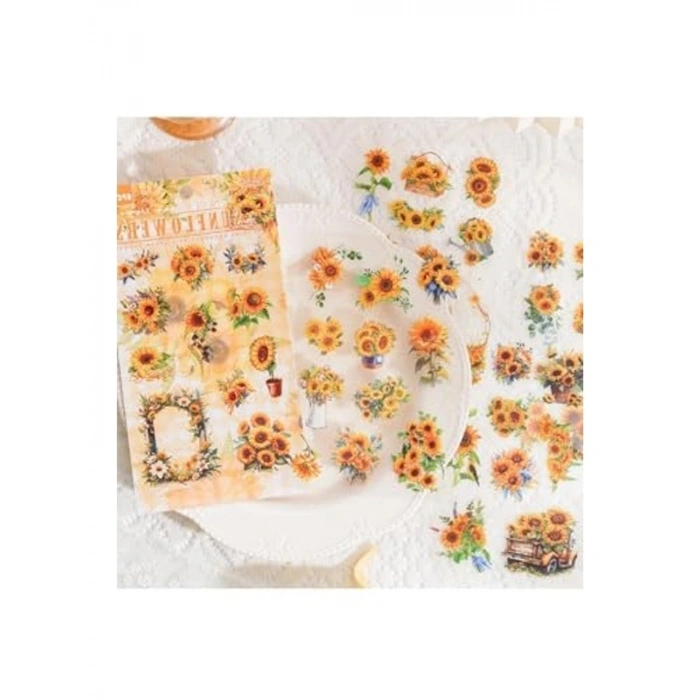 64 Adet Şeffaf Sarı Ayçiçeği Sticker, Bullet Journal İçin